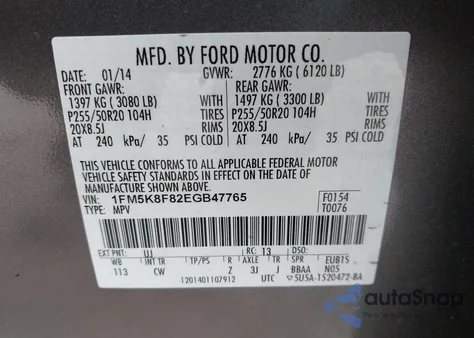 2014 Ford Explorer Limited from USA, damaged, VIN 1FM5K8F82EGB47765